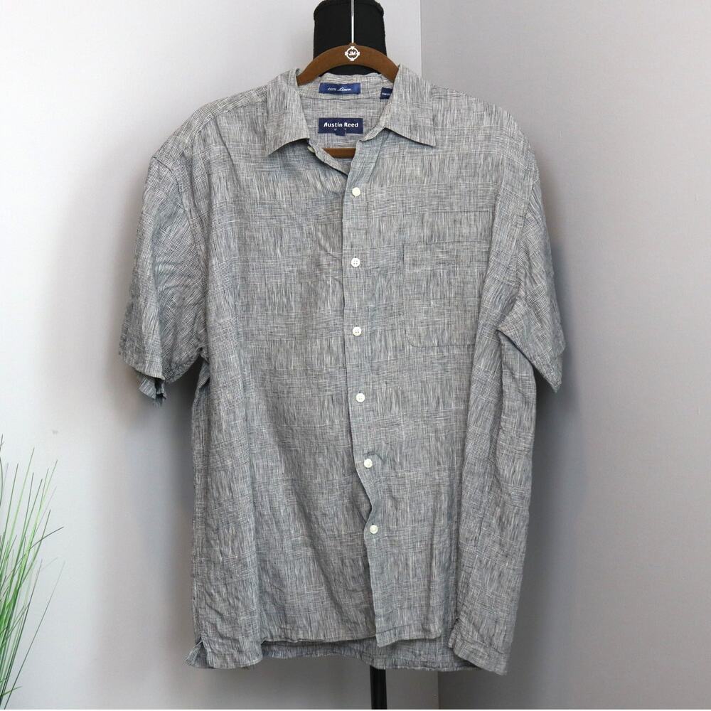 Austin‎ Reed Houndstooth Linen Button-Down Shirt Men’s L Lightweight